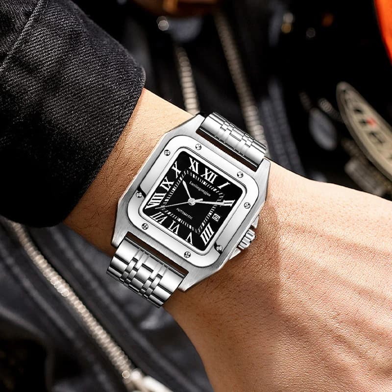 Men's high-end luxury square mechanical watch, with hollow butterfly clasp, fashionable men's wristwatch, casual, versatile and elegant, suitable to be worn on various occasions, the first choice to give your boyfriend Valentine's Day