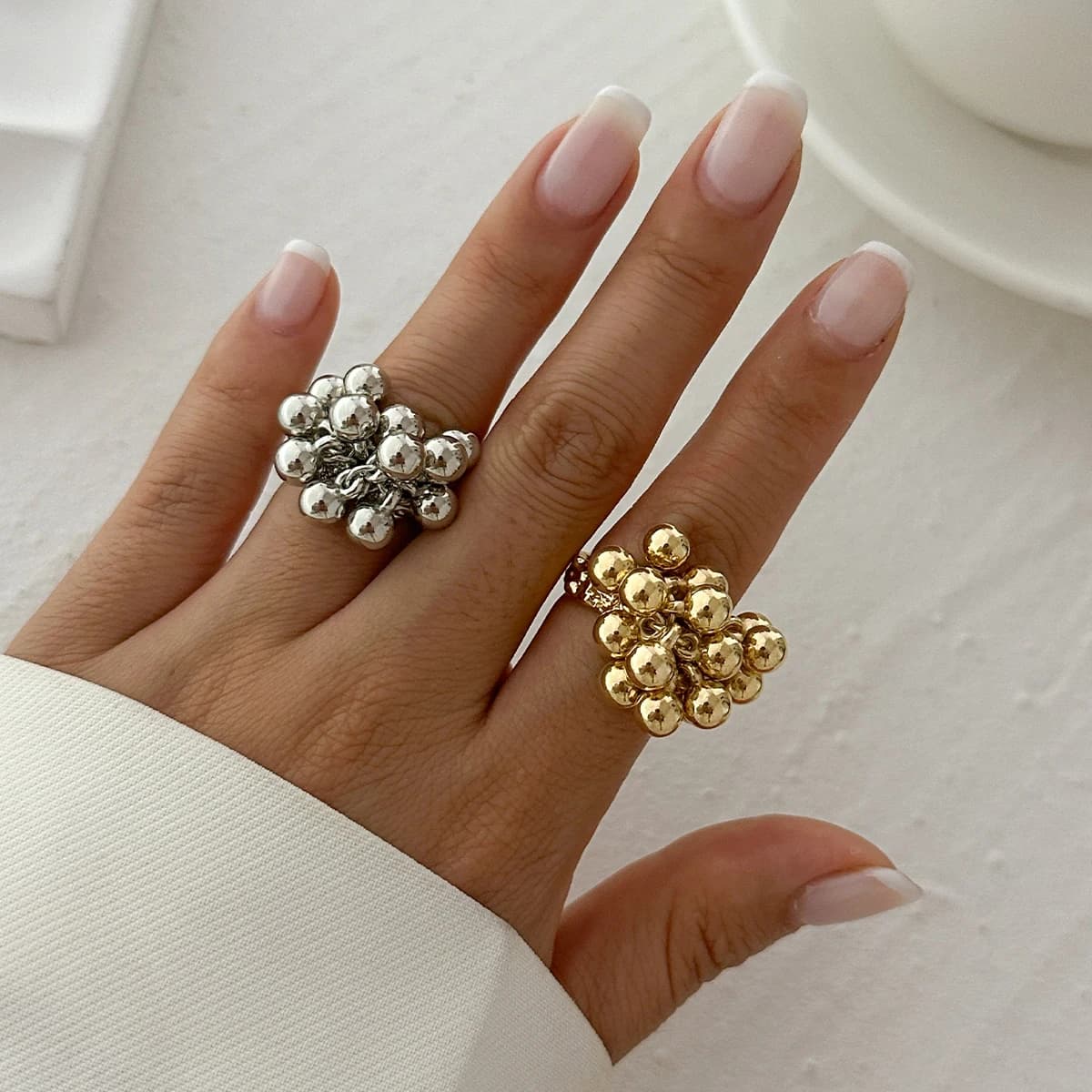 IngeSight.Z Small CCB Ball Ring Creative Design for Women Man Open finger ring in trendy irregular metal Pair of punk jewelry