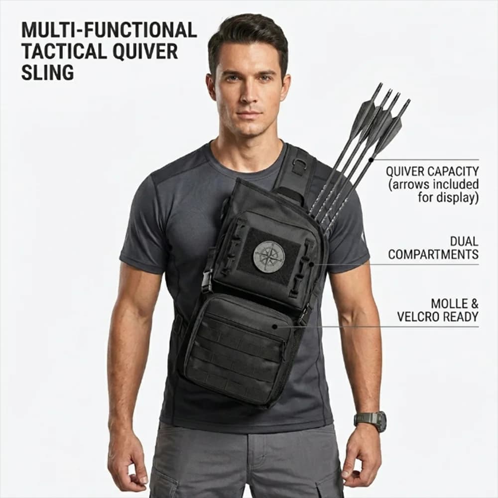 Fodero per Frecce Posteriore, Borsa per Frecce da Tiro con l'Arco, Sacca Tattica Molle per Frecce, Porta Fucile da Caccia, Zaino a Tracolla per Accessori da Tiro