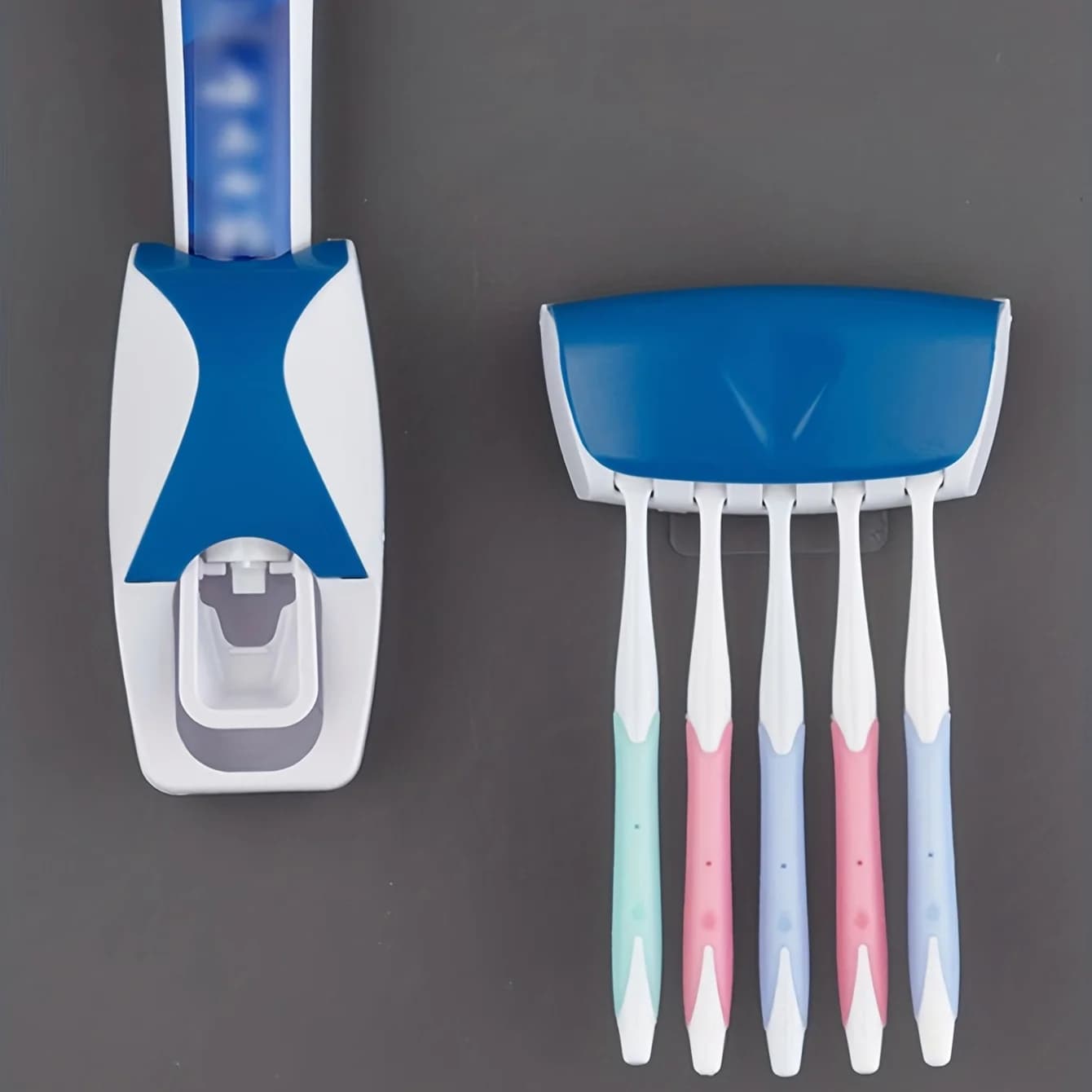 Set di portaspazzolino per spremiagrumi automatico da 2 pezzi accessori per il bagno (1 pz spremiagrumi per dentifricio + 1 pz portaspazzolino)