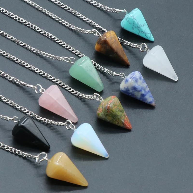US Warehouse Fast Shipping Natural Crystal Cone Pendulum Pendant Amethyst Quartz Agate Healing Reiki Stone Charm Divination Dowsing Meditation Jewelry Gift Dropshipping Available