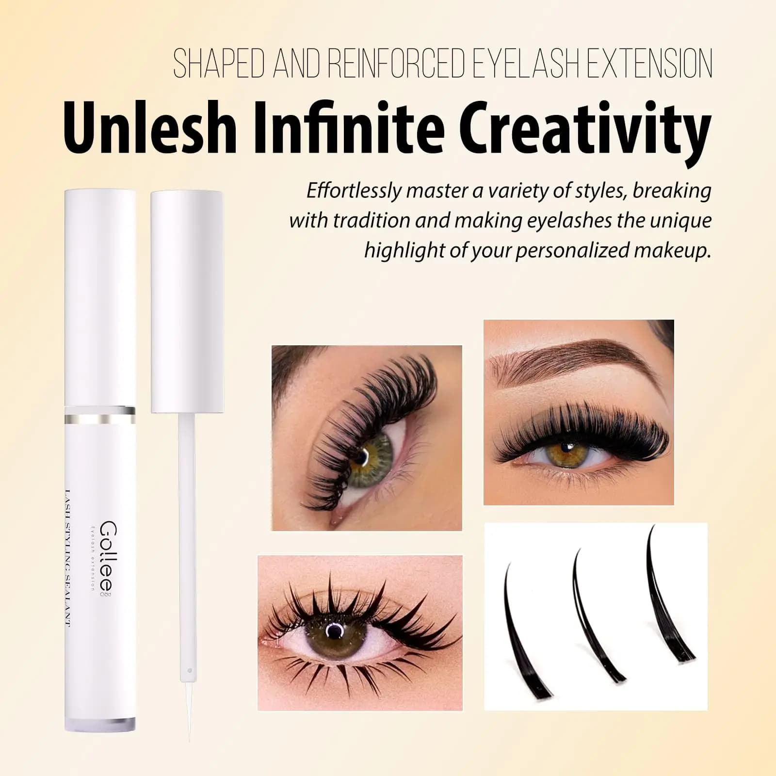 Gollee Lash Styling Sealing 10ml Soft Brush Eyelash styling gel Non-white residuation Fast drying Grade salon for fake and natural eyelashes