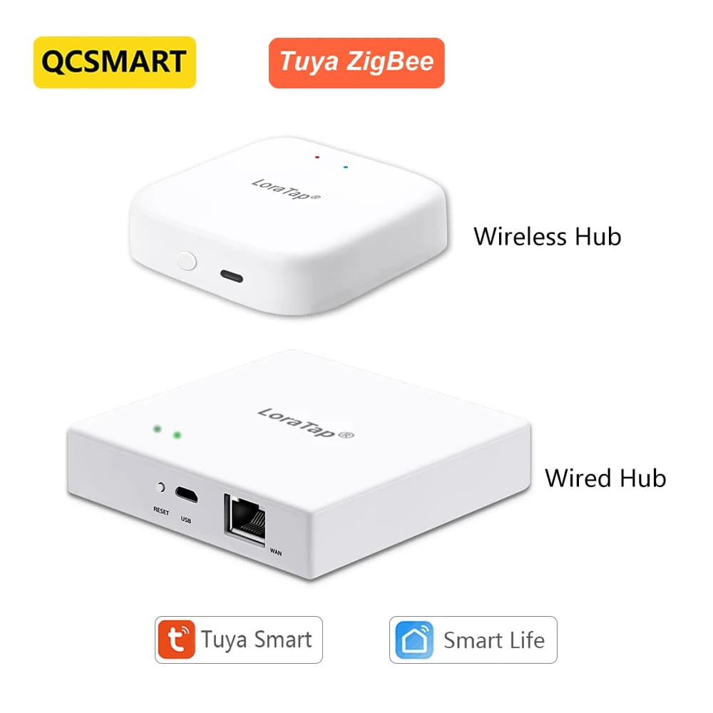 QCSMART Tuya Smart Life ZigBee 3.0 Hub multimodal gateway wired and wireless ZigBee Mesh Scene smart connection center
