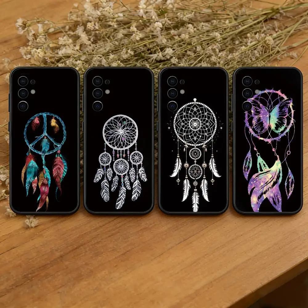 Dreamcatcher Feather Phone Case For Samsung S25,S24,S21,S22,S23,S30,Ultra,S20,Plus,Fe,Lite,Note,10,Black Cover