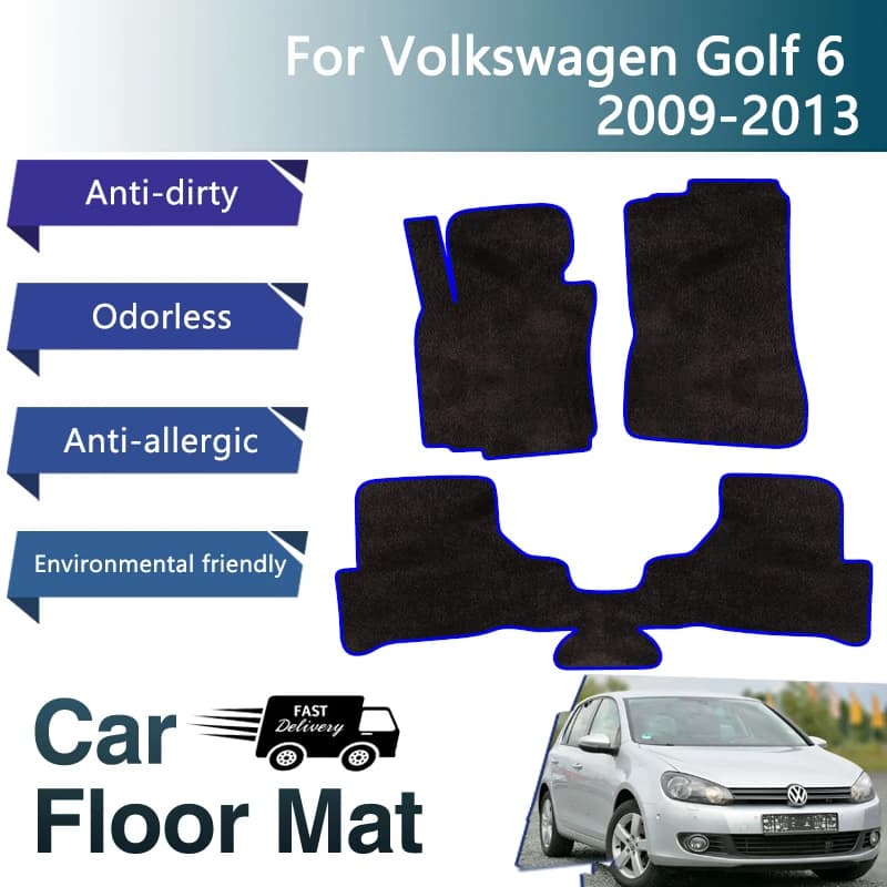Tappetini per auto Pavimento per VW Volkswagen Golf 6 MK6 Plus GTI R 5K 2009 ~ 2013 5 porte Hatchback Pavimento Tappeto Coprigambe Set Accessori auto