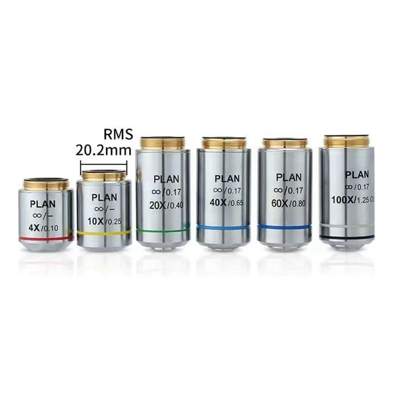 195 Plan infinity Achromatic Objective Lens 4X 10X 20X 40X 60X 100X Professional Biological Microscope Objective RMS 20.2 mm