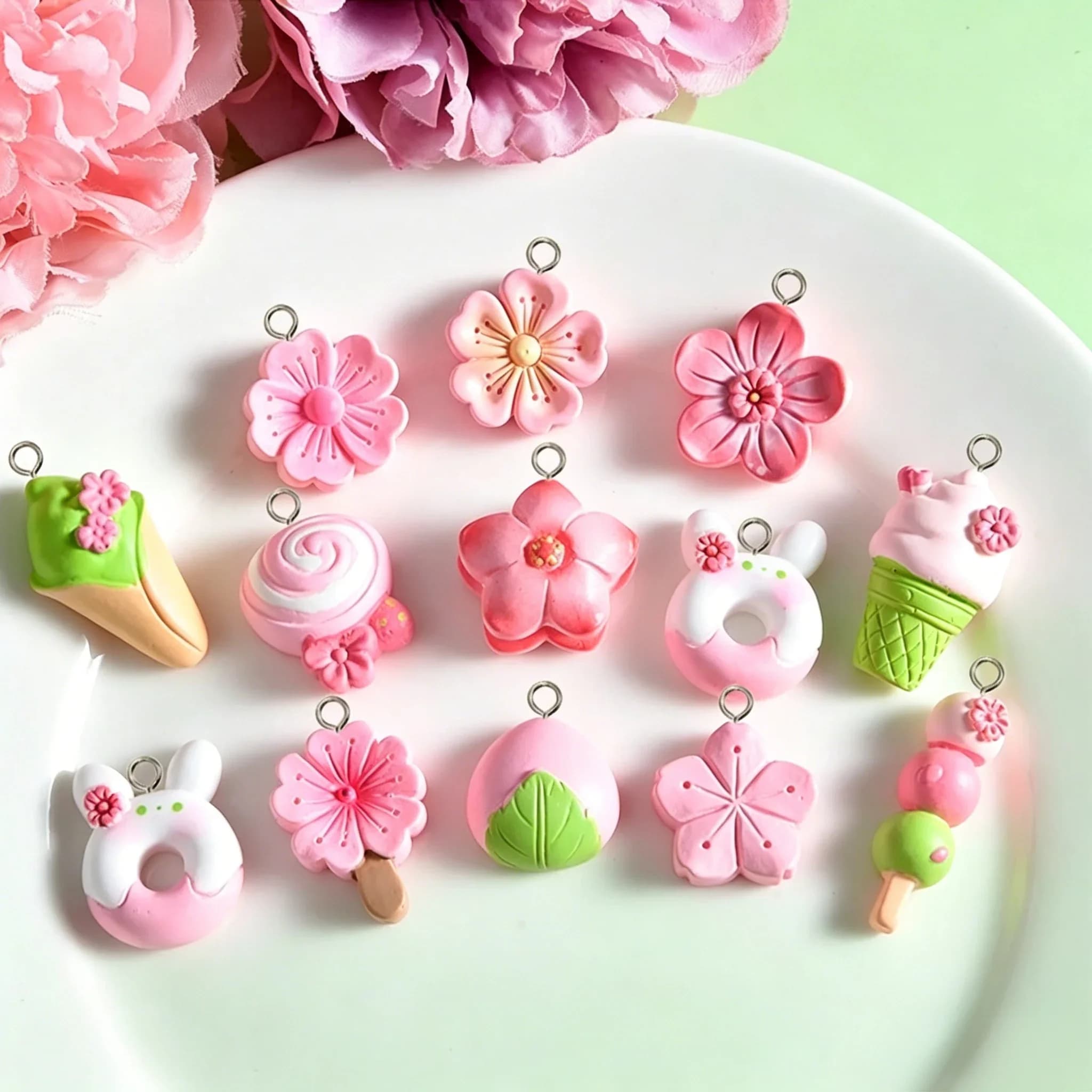 10Pcs Mixed Sweet Resin Pendants Ice Cream Lollipop Floral Charms DIY Earrings Keychain Jewelry Making Supplies