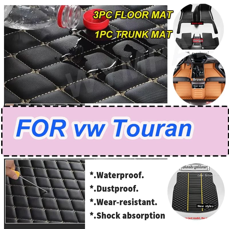 LUXURY Leather Car Floor mats for vw Touran 2015 2014 2013 2012 2011 2009 2008 2007 2006 Carpets Rugs Pads