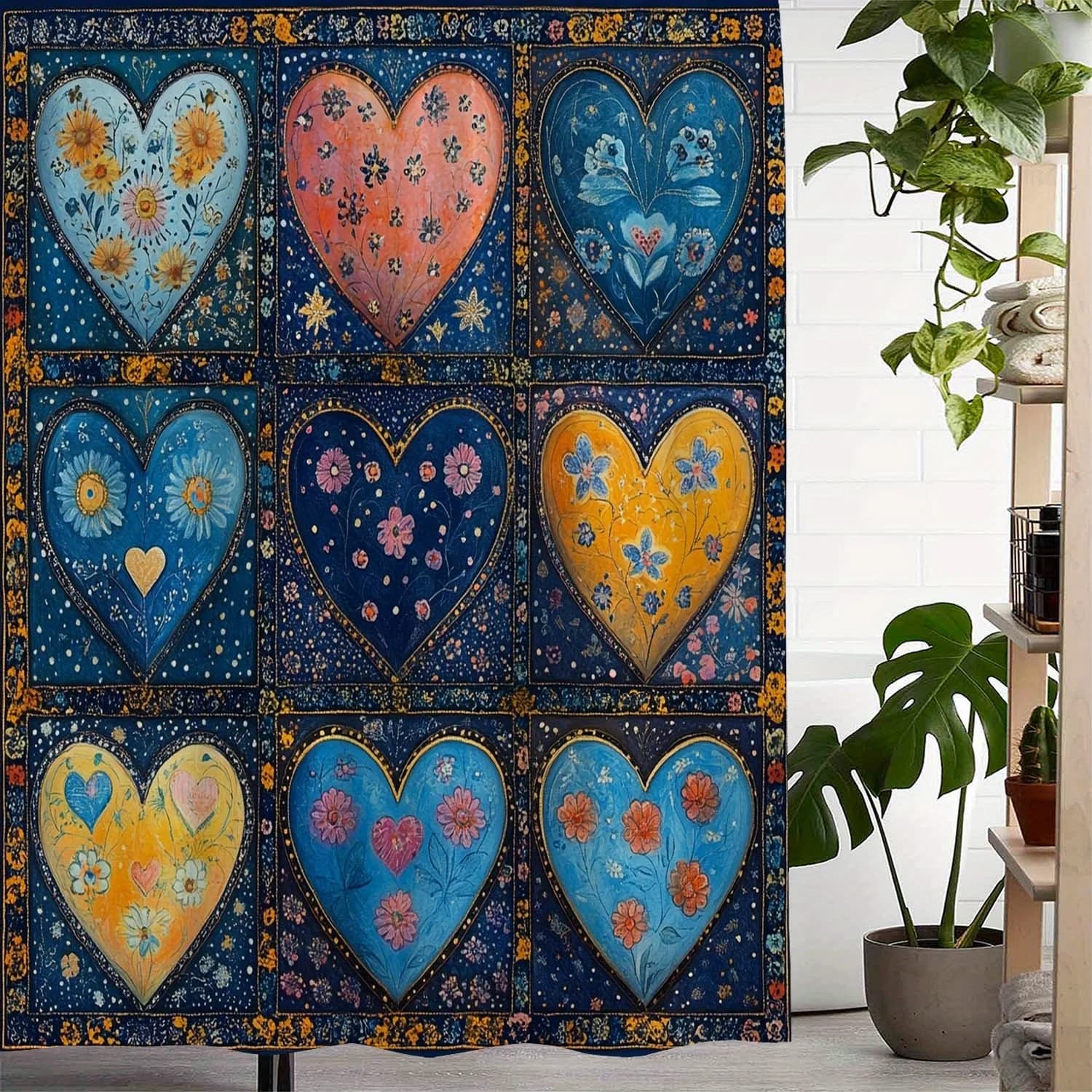 "Tenda da doccia con stampa a cuore di San Valentino - Poliestere resistente all'acqua, 12 ganci, lavabile in lavatrice, design artistico