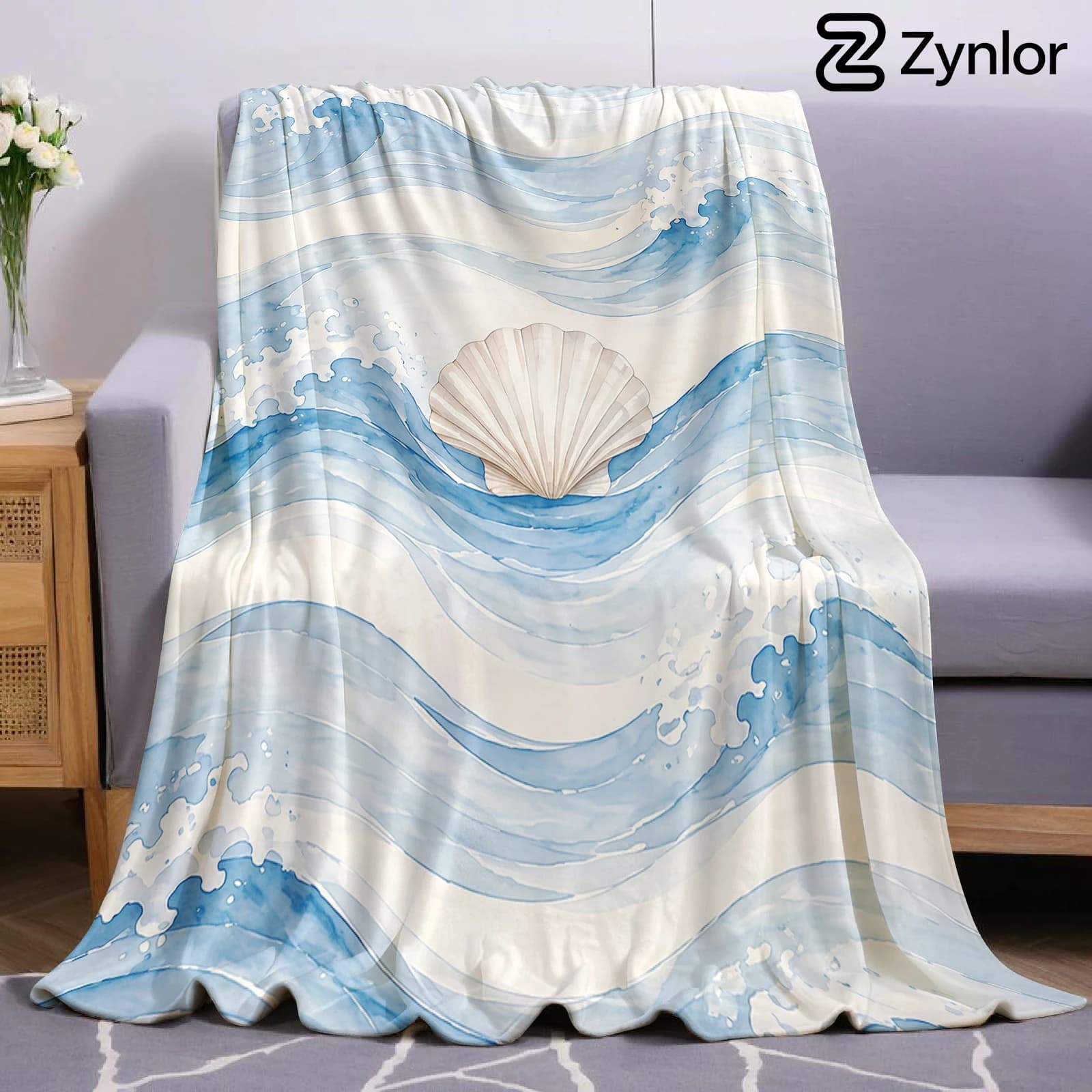 Ocean Wave Shell Ultra Soft Sherpa Fleece Blanket Fluffy Warm Halloween Cozy Throw for Sofa Couch Bedroom Gift All season