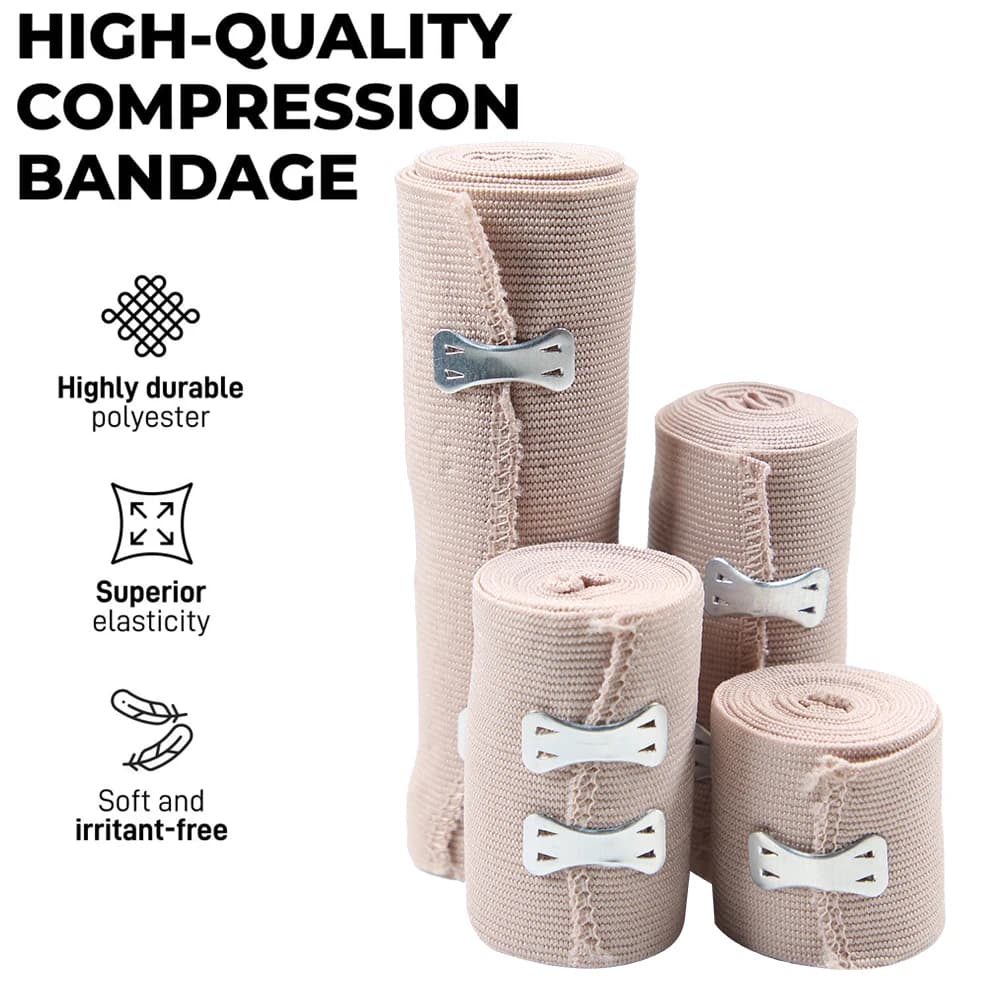 1 rotolo di benda elastica premium – Benda compressiva resistente con clip extra per sport, distorsioni, polso, caviglia, piede