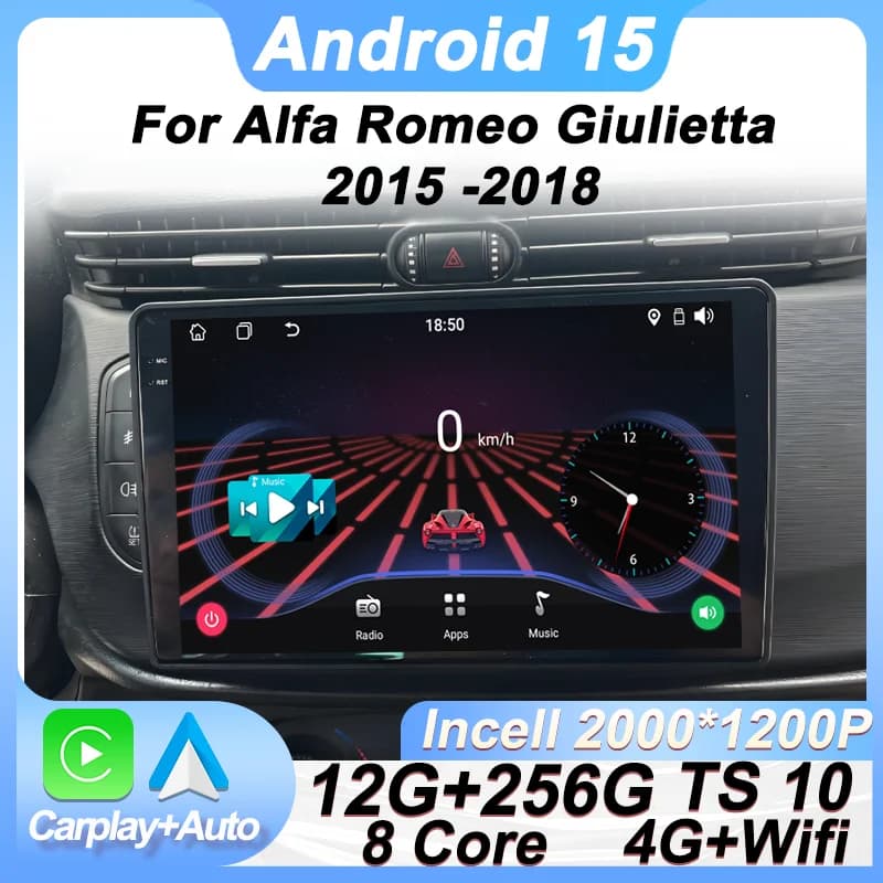 Autoradio Android 15 da 9 pollici per Alfa Romeo Giulietta 2015 -2018 Lettore video multimediale Carplay Schermo automatico 8 Core Bluetooth DSP