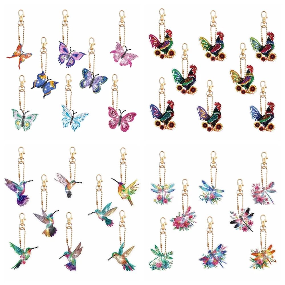 8 pz/set FAI DA TE Libellula Diamante Arte Portachiavi per Adutls Diamante Arte Farfalla Portachiavi Uccelli Pittura Diamante Portachiavi Kit