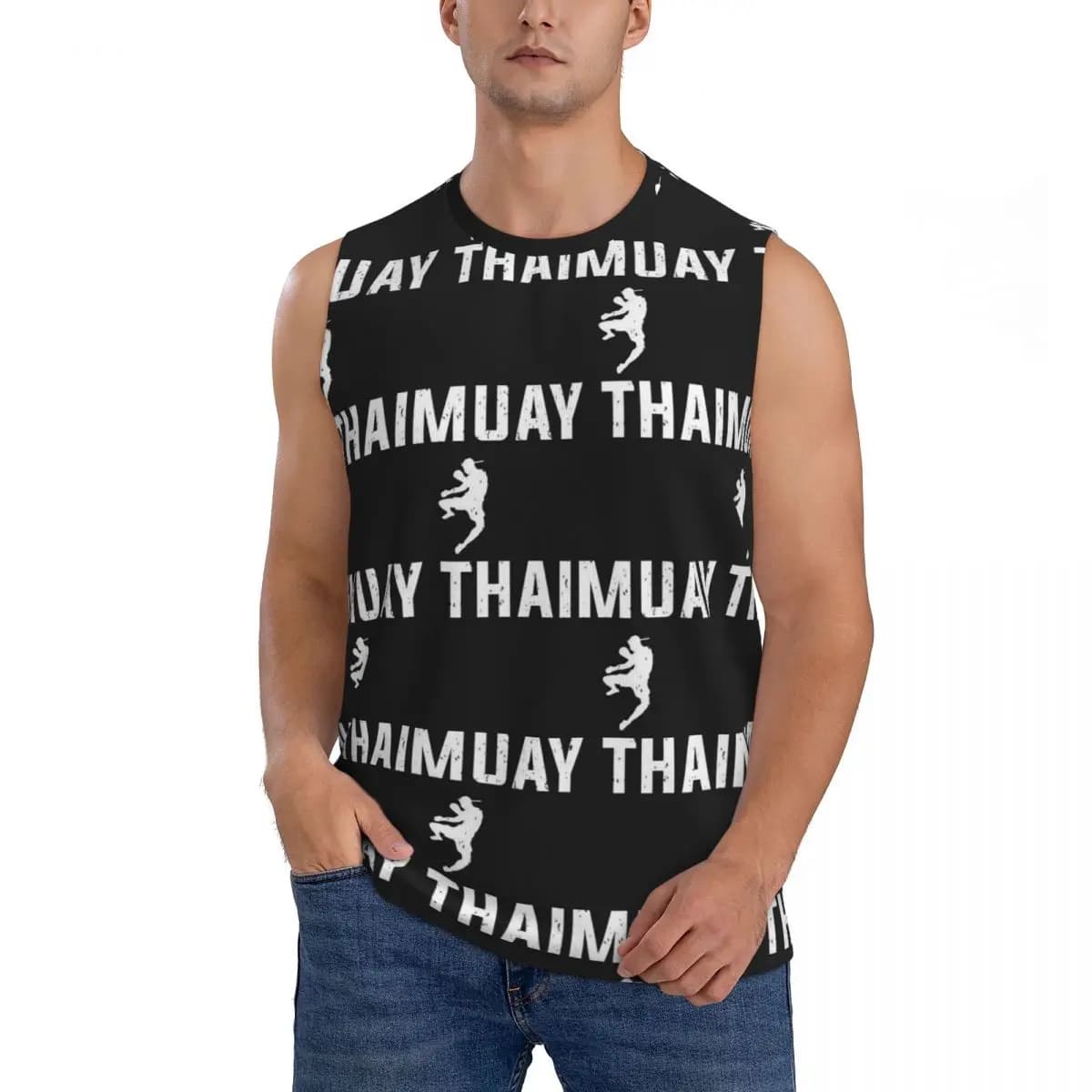 Muay Thai Gloves Thailand Boxing Fighter College Men Sleeveless Tank Tops Quick Dry Breathable Gym Fitness Running Sport Vest