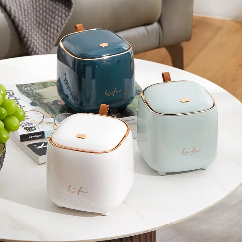Double-Layer Pop-Up Desktop Trash Can Light Luxury Press-Top Coffee Table Storage Bin Trendy Douyin Design for Home Organization