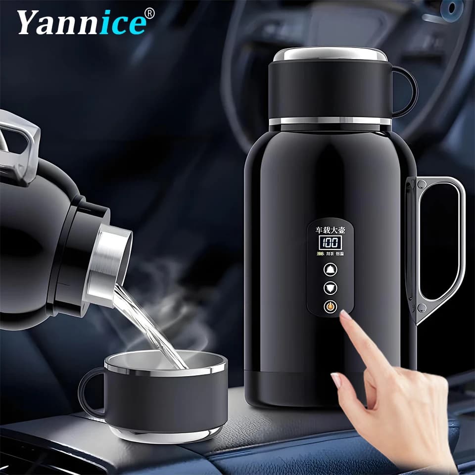 Bollitore da viaggio elettrico portatile in acciaio inossidabile 304 per auto, 1300ML/1500ML, con regolazione della temperatura per campeggio e viaggi