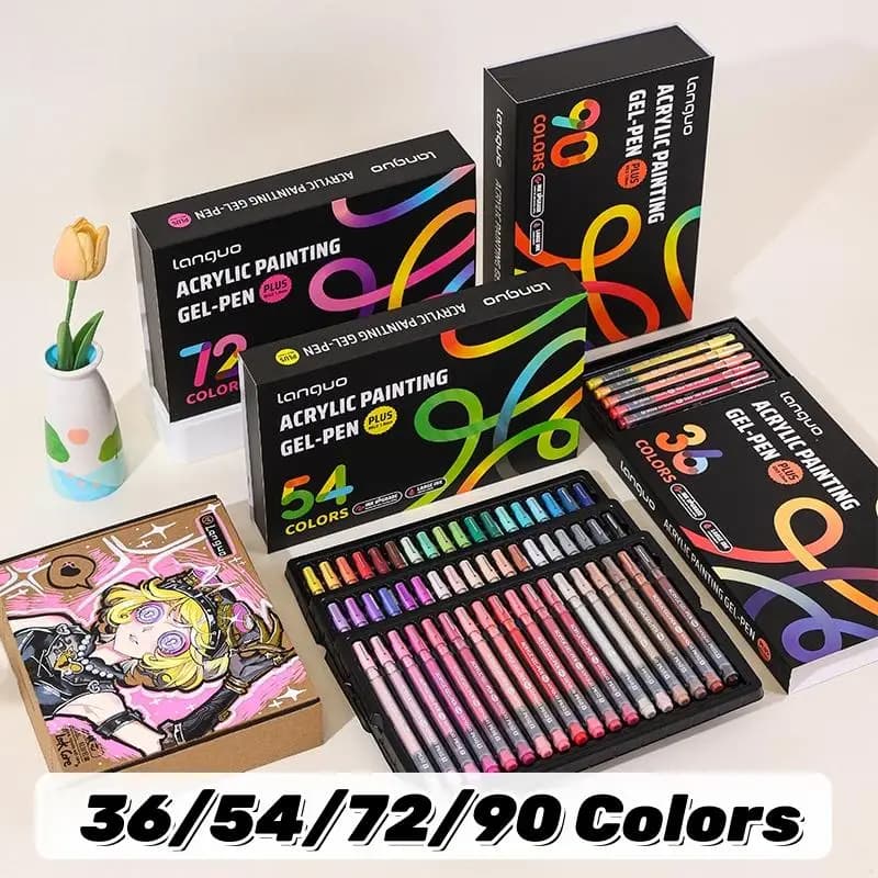 Set di Penne Gel Acriliche Colorate Languo90, Pennarelli Multicolore per Studenti, Materiale per Pittura e Cancelleria