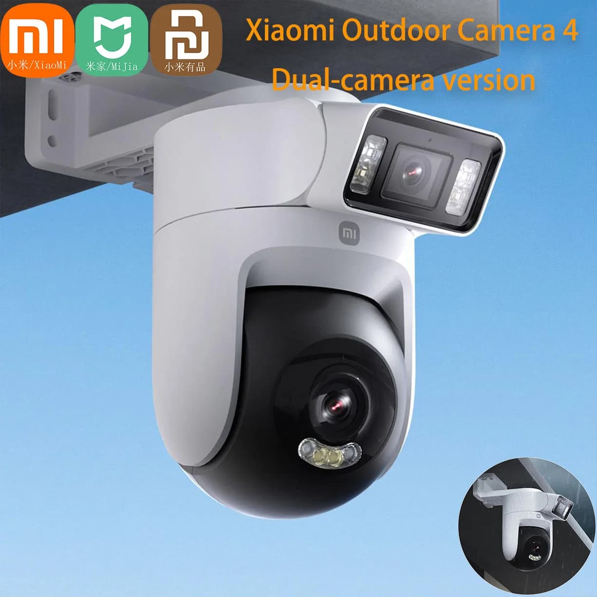 Xiaomi Mijia Outdoor IP66 Telecamera impermeabile a doppio obiettivo 4 WiFi 6 Visione notturna a colori Suono Luce Avvertimento Telecamera di sicurezza