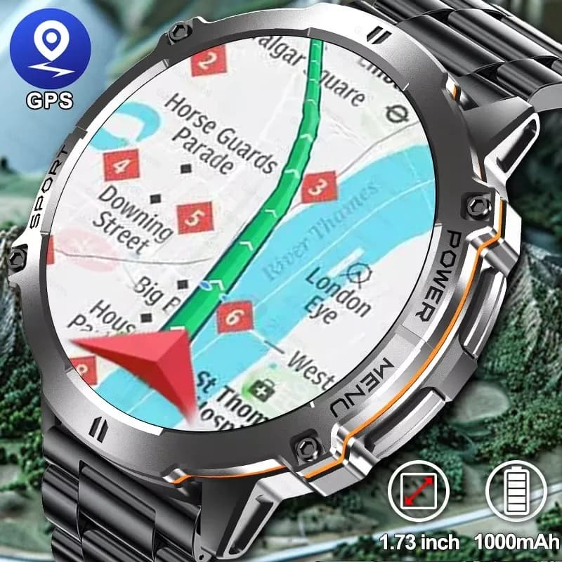 2025 New GPS Military Watch Smart 1.73 Inch HD Screen 1000mAh Battery 10ATM Waterproof NFC Call Bluetooth Sport Smartwatch Man