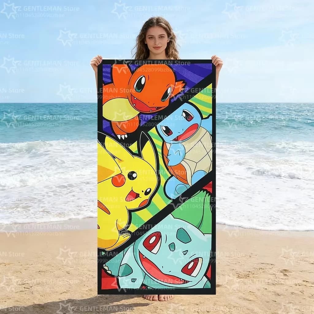 Simpatico telo mare Pokemon Pikachu con stampa piatta, morbido e assorbente, ad asciugatura rapida, per piscina, yoga, palestra, viaggio, regalo per bambini