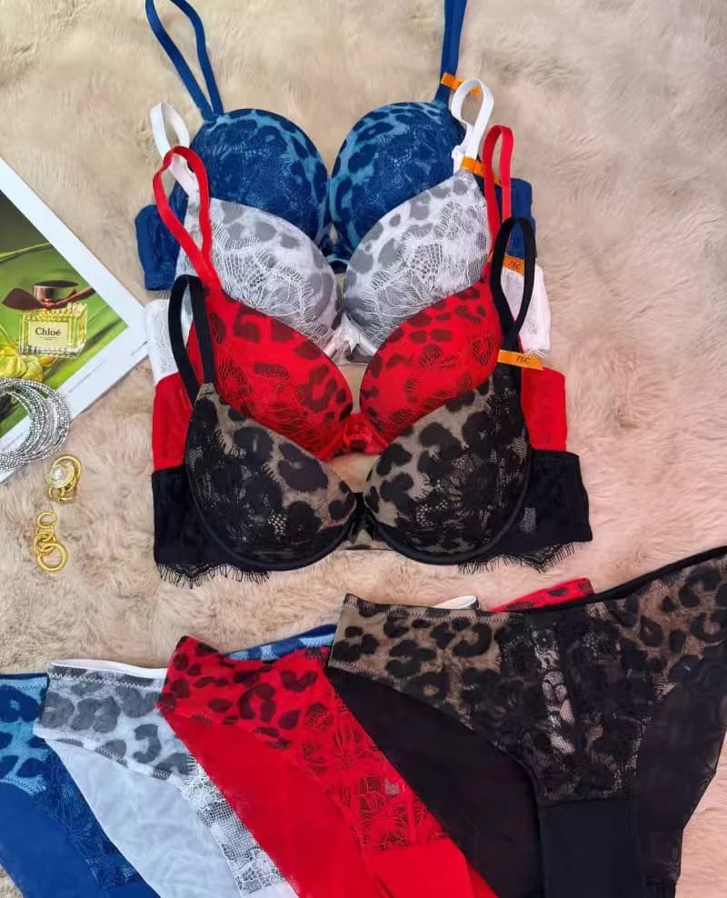 Women's Sexy Lace Push-Up Bra Set with Steel Ring Gathered Comfortable Close-Fitting Daily Lingerie