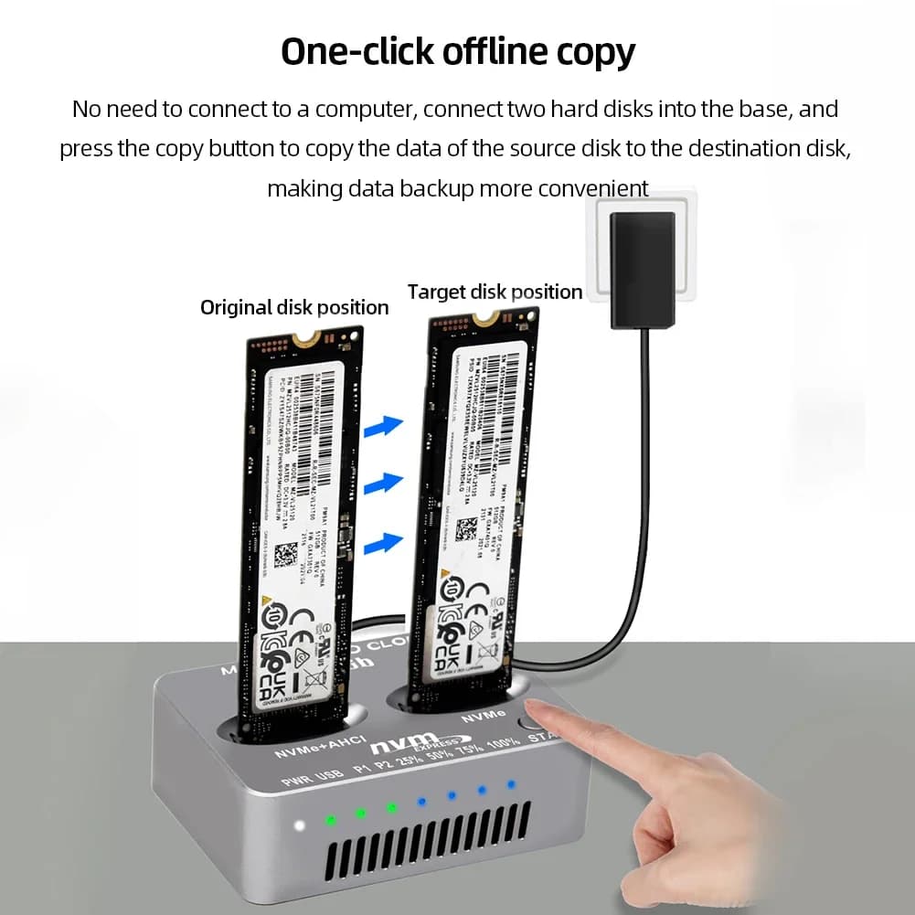 Docking Station NVMe Dual-Bay USB 3.2 Type-C, Box Esterno per Disco Rigido Gen2x2 20Gbps, Case per SSD M.2 M-Key