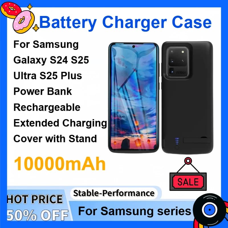 Custodia caricabatteria 10Ah per Samsung Galaxy S24 S25 Ultra S25 Plus Power Bank Cover di ricarica estesa ricaricabile con supporto ‌
