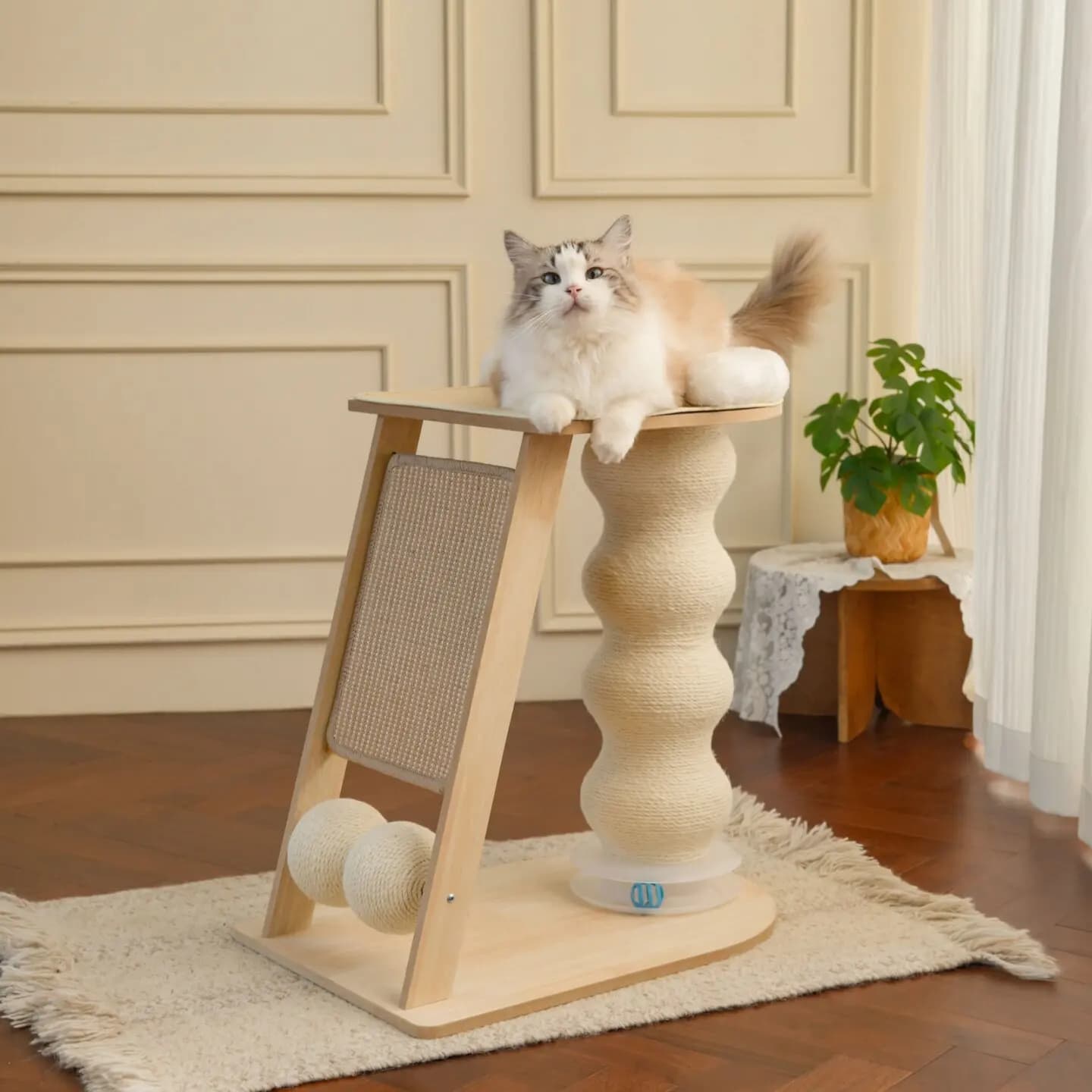 Torre per Gatti da Interno Grande a Forma di Castello, Moderna, con Tiragraffi in Legno e Corda, Rascador De Gatos, Articoli per Gatti