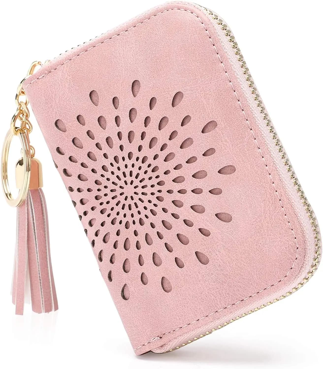 Portacarte di Credito con Blocco RFID, Portafoglio con Cerniera e Portachiavi, Piccolo per Donne, Design Girasole