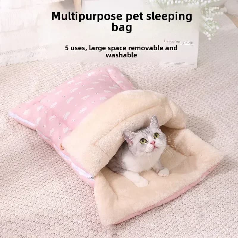 Letto per gatti morbido e confortevole, calda stanza per animali domestici con tappetino staccabile e design pieghevole per un facile stoccaggio di sacchi a pelo per gatti, letto per cani
