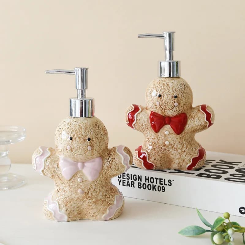 Bottiglia di lozione in ceramica in stile europeo Simpatico dispenser di sapone natalizio con omino di pan di zenzero Bottiglia di shampoo per la casa Regali di Natale