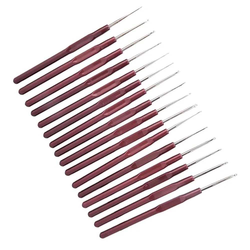 16pcs 0.5mm-2.5mm Crochet Hook Set Ergonomic Handle Ultra Fine Knitting Needles Kit Plastic Handle Small Size