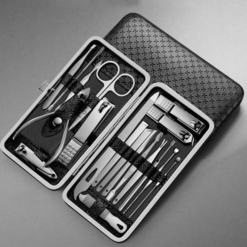 19PCS Set manicure Pedicure Forbici per unghie Strumento Tagliaunghie Set Tagliaunghie per manicure in acciaio inossidabile Trimmer Cucchiaio per orecchie Tagliaunghie