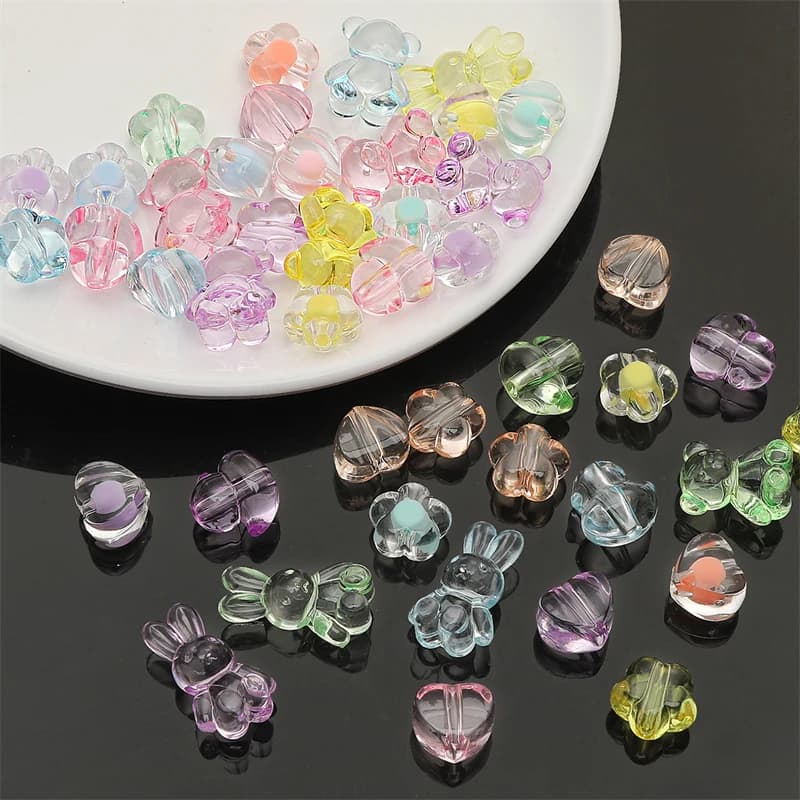 20Pcs Acrylic Random Mixed Color Clear Beads Cute Rabbit Bear Beads Charm for Necklace Bracelet Keychain DIY Jewelry Making