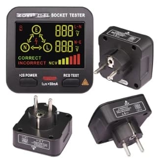 ZOYI ZT-E2 Tester Intelligente per Prese Elettriche EU, Rilevatore di Tensione, Misuratore di Sicurezza per Test di Fase, Terra, RCD e NCV