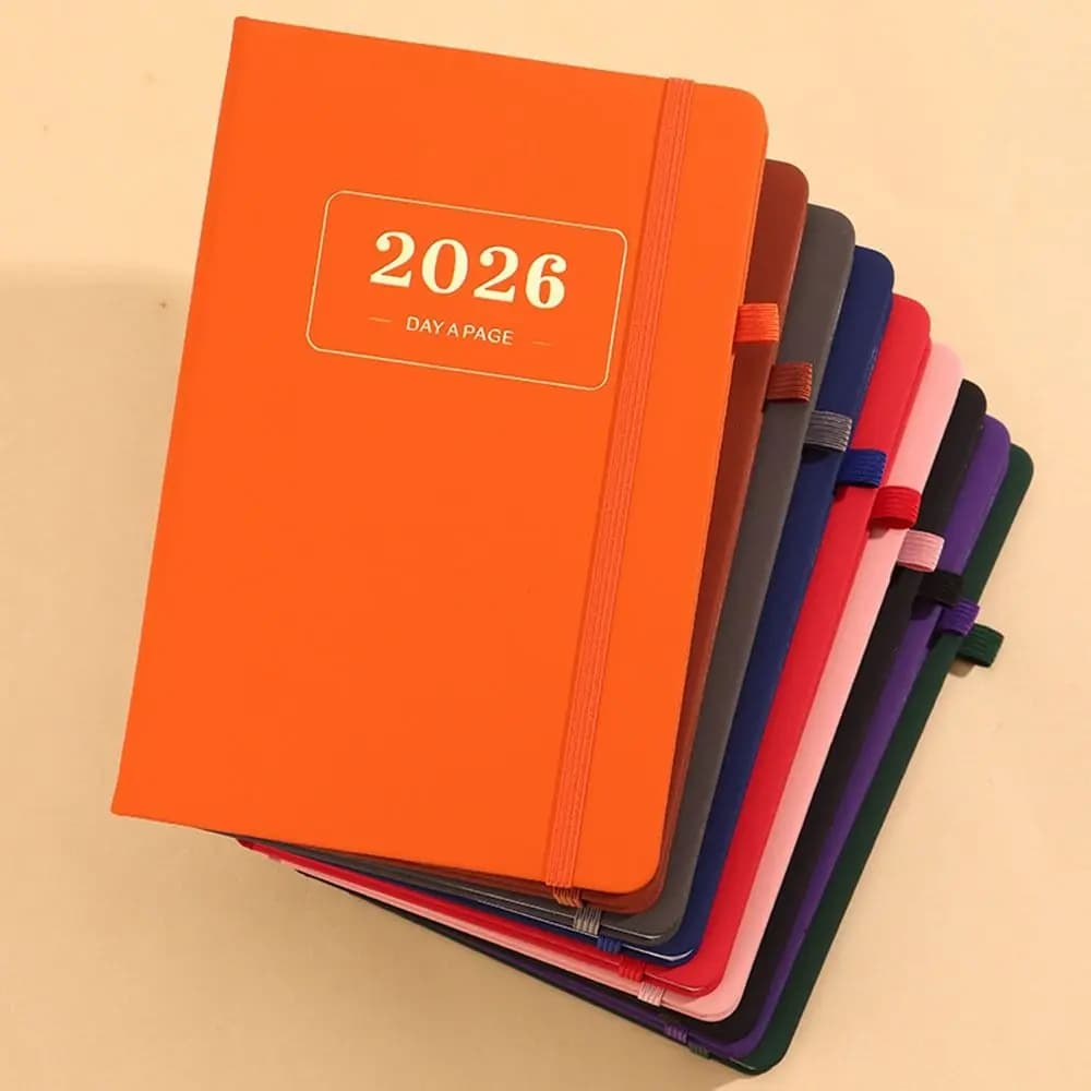 Agenda in Pelle PU A5 2026.1.1-2026.12.31 con Elastico, Blocco Note, Porta Penna Laterale e Segnalibro, Calendario