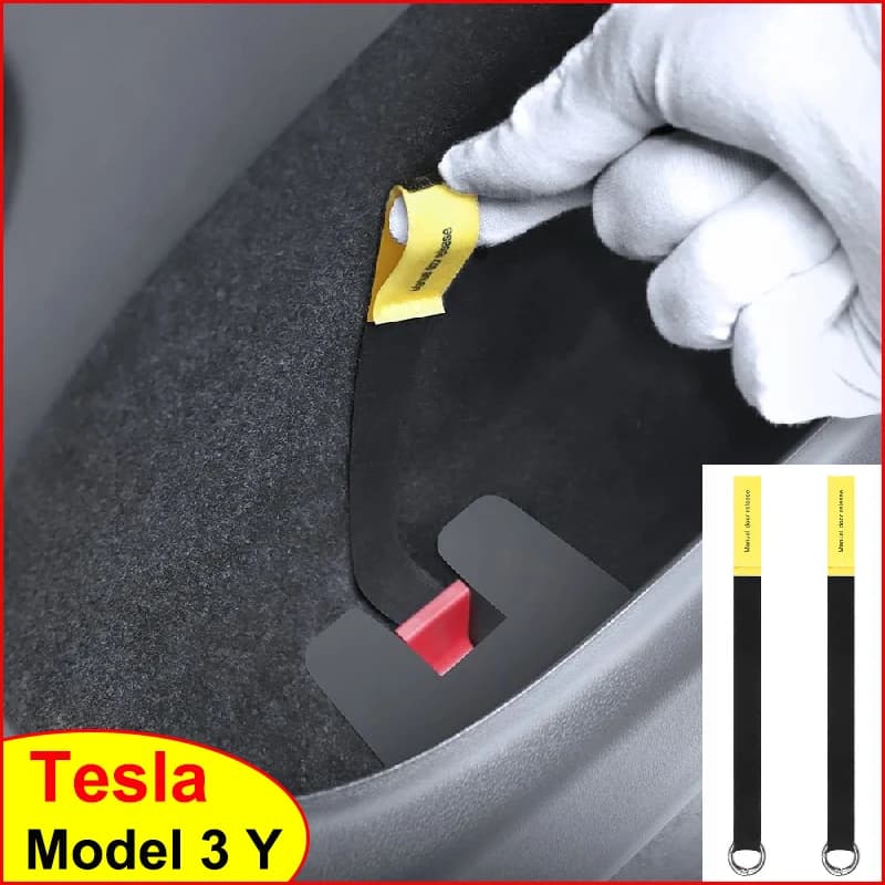 Auto Emergency Rear Door Safety Pull Corda For Tesla Model Y 3 Highland 2025 Mechanical Switch Handle Button Emergency Extractor