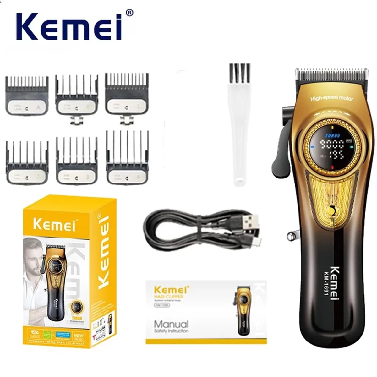 Kemei 9000RPM Wireless Electric Haircut, Rechargeable, Professional for Barbieri, Cutting and Styling Kit