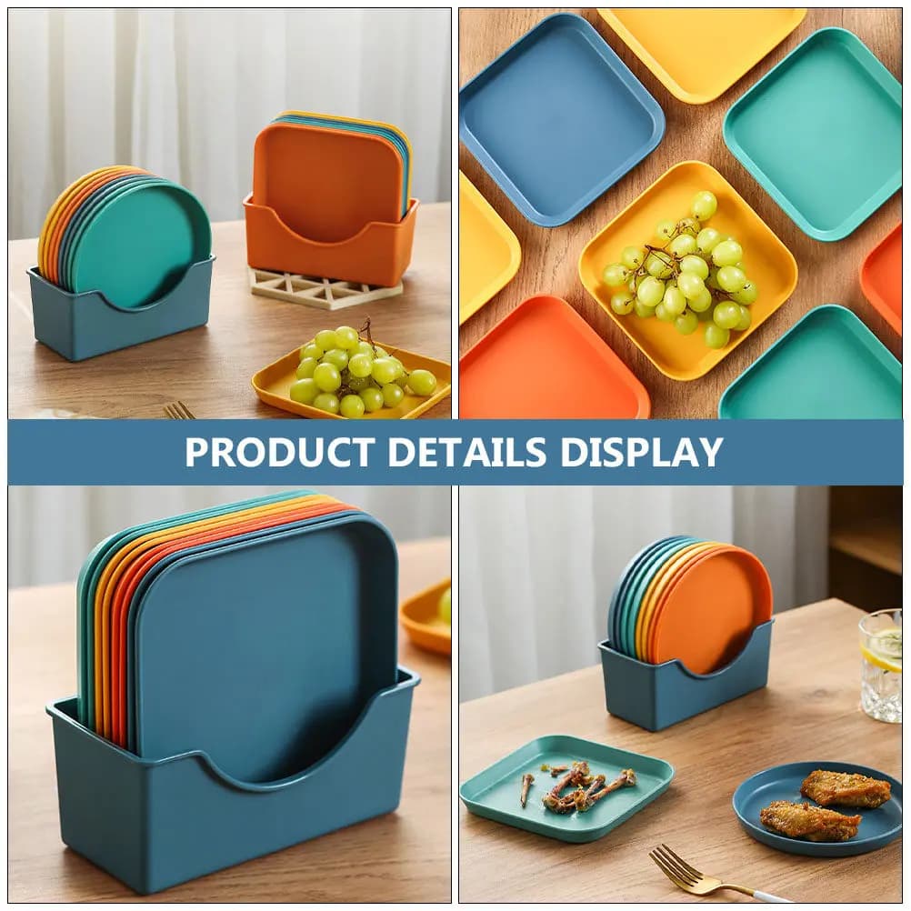 Set di 8 Piattini in Plastica Multiuso per Snack, Dolci, Frutta Secca, Servizio Cibo, Feste, Compleanni, Uso Domestico, Impilabili