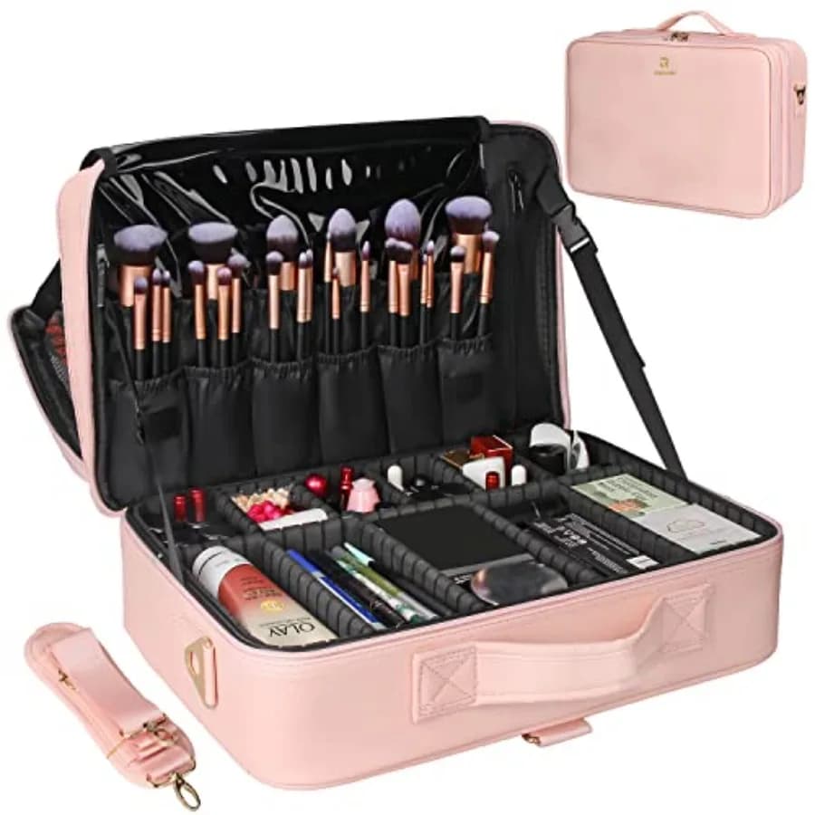 Valigetta per Trucco Professionale, Borsa da Viaggio 16,5 Pollici, Organizer Cosmetico, Porta Pennelli, Impermeabile, per Truccatori Professionisti