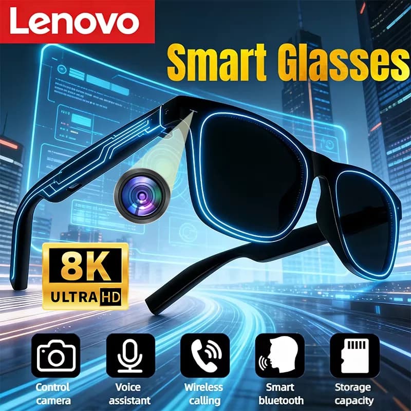 Occhiali Smart AI Lenovo con Controllo Touch, Fotocamera, Registrazione, Traduttore, Assistente Vocale, Musica, Bluetooth Wireless, Occhiali da Sole 2026