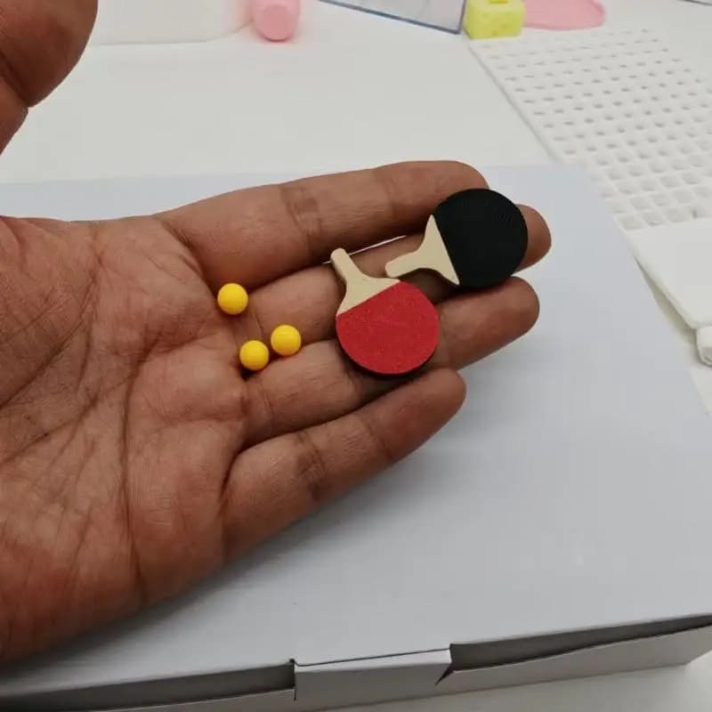 1 set of miniature ping pong balls for doll house (2 racks + 3 ping pong balls) Mini decoration for doll house play scene