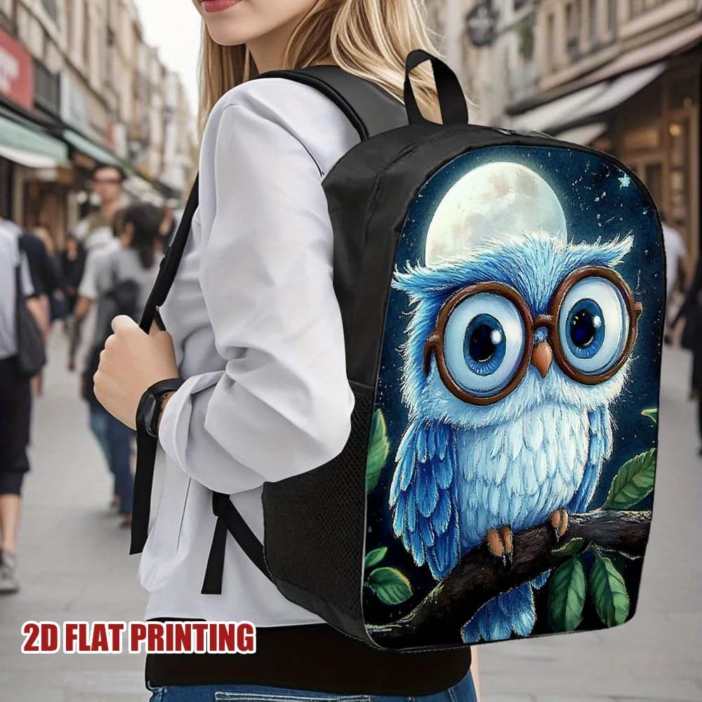 Printed backpack 2D Big Moon Night Cat 1 piece - Travel shoulder bag with washable zipper closure, double adjustable