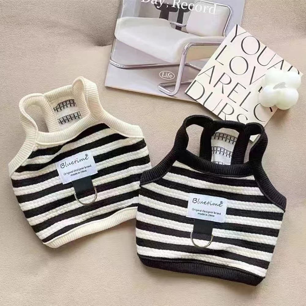 Abbigliamento Estivo per Cuccioli, Gilet a Righe per Cani Piccoli, Comodo Gilet per Gatti Piccoli Bichon Frise, Vestiti Carini per Animali Domestici con Anello a D