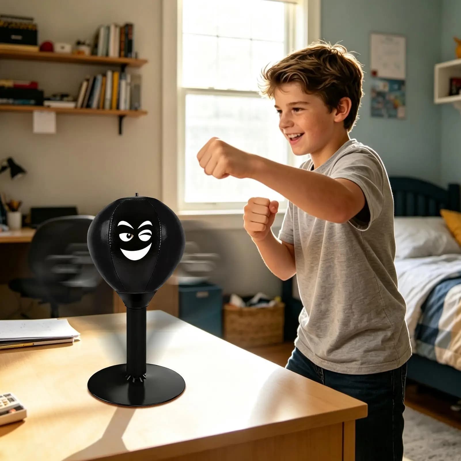 Desktop Punching Bag Suction Cup Table Boxing Toy Reflex Training Game Suction Cup Punching Bag for Home Room Garage Gym