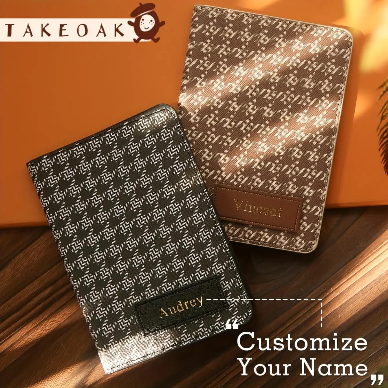 1 Piece Custom Passport with Name, Elegant Passport Case with Classic Pied de Poule Printing, Custom Card Holder