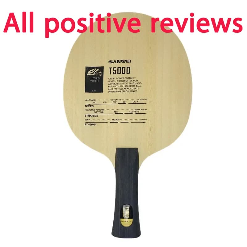 Racchetta da Ping Pong Professionale Sanwei T5000 con 5 Legni e 2 Carbonio, Attacco Veloce e Curvo, Feedback 5 Stelle
