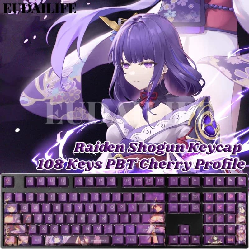 Genshin Impact Raiden Shogun 108 tasti PBT sublimazione del colore CHERRY Profilo MX Interruttore ad asse trasversale Keycap Tastiera meccanica regalo