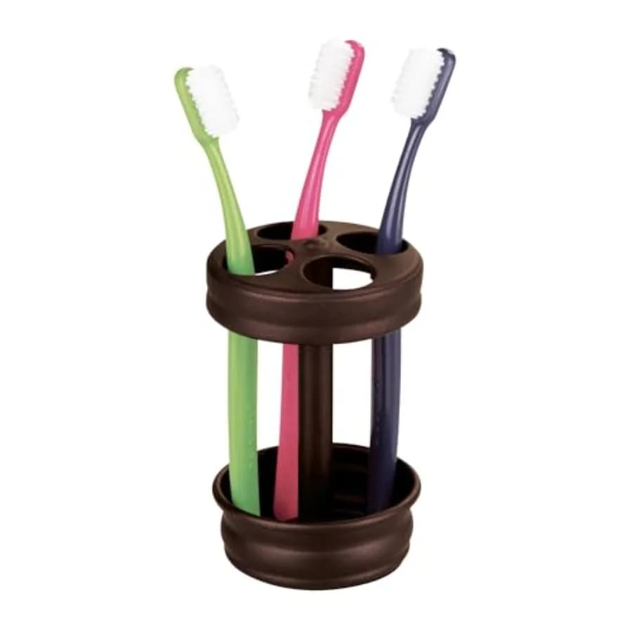Portaspazzolino in metallo - Portabicchieri da bagno per l'organizzazione del bagno, Collezione Olivia - 3,25" x 3,25" x 5