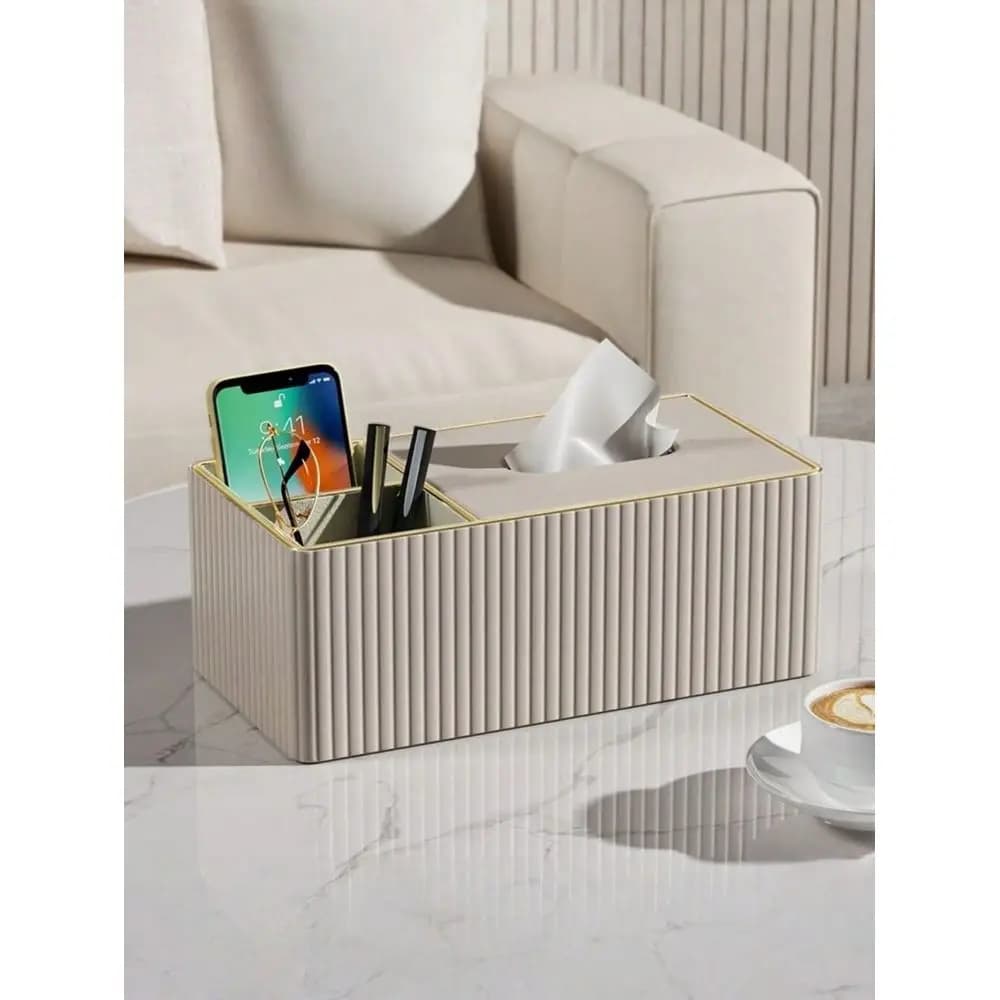 Portafazzoletti Rettangolare in Pelle, Organizzatore Multifunzionale con Porta Fazzoletti, Scomparto Nascosto per Telecomando